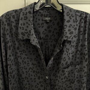 Rails Kate Onyx Cheetah Silk Blouse, Size M